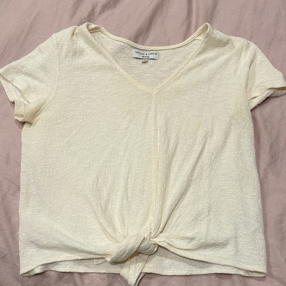 Madewell Cream Short Sleeve Tie-Front Tee